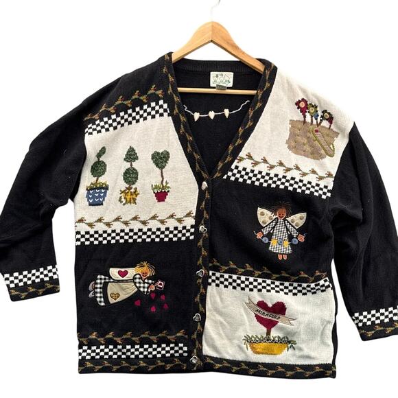 The Quacker Factory VIntage Garden Angel Button Down Cardigan Sweater Women 1X - Picture 1 of 9